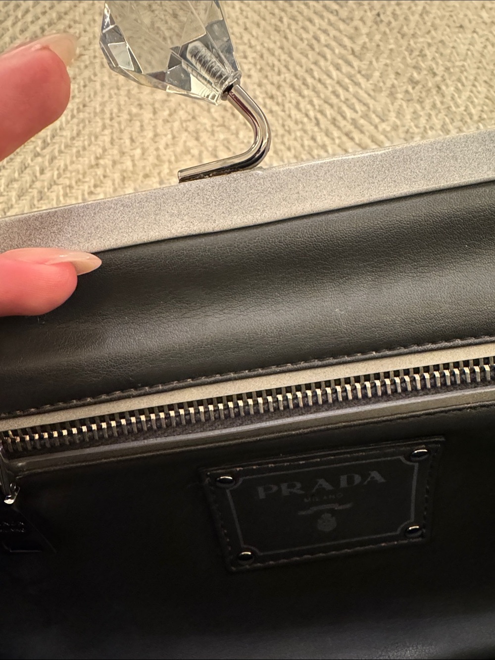 Prada Metallic Silver Patent Clasp Wristlet Clutch - Picture 4 of 11